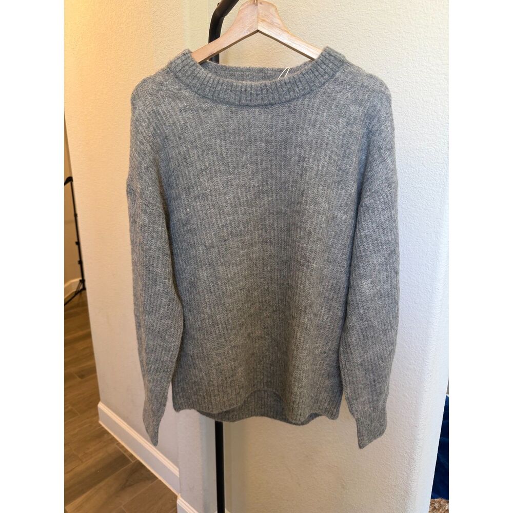 NWT Everlane Cocoon Crew Ribbed Alpaca Wool Sweater Womens M Heather Gray $128